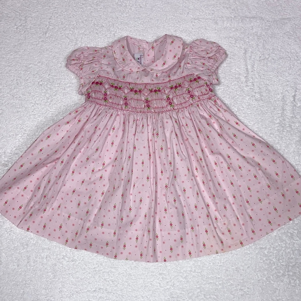 Frances Johnston for simi pink floral smocked short puff sleeved dress 12m